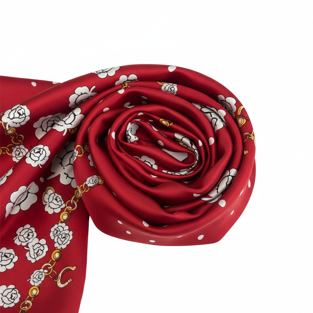 Crimson Camellia Scarf Twisted Roll