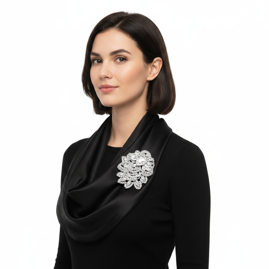 Crystal Brooch – Black Scarf