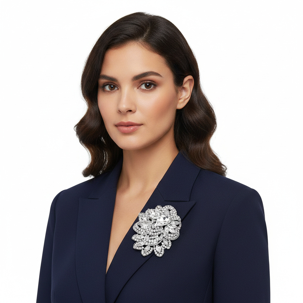 Crystal Brooch – Navy Blazer