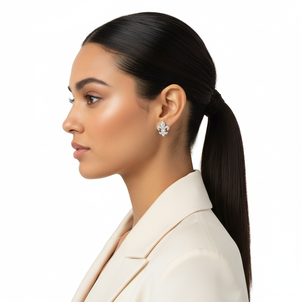 Crystal Pavé Fleur de Lis Studs – Side View