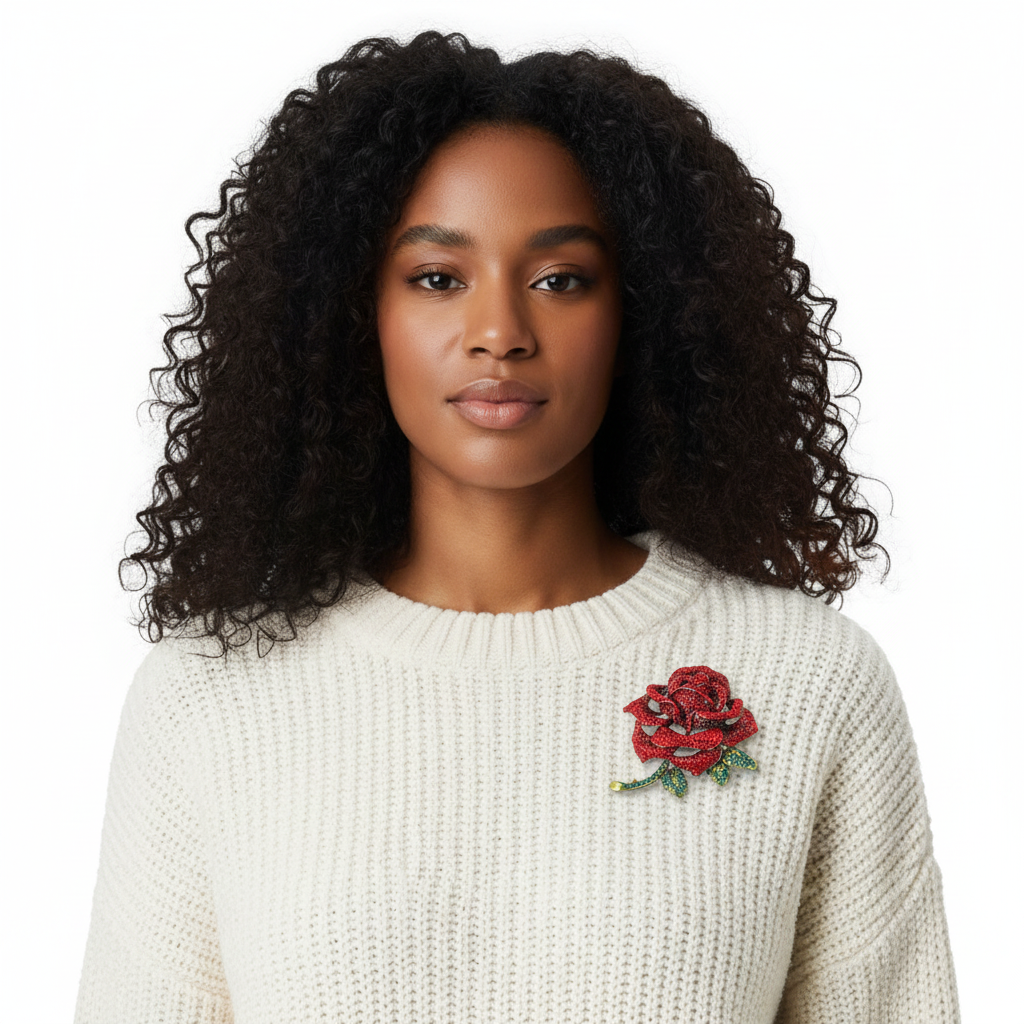 Crystal Rhinestone Red Rose Brooch – Sweater Lifestyle