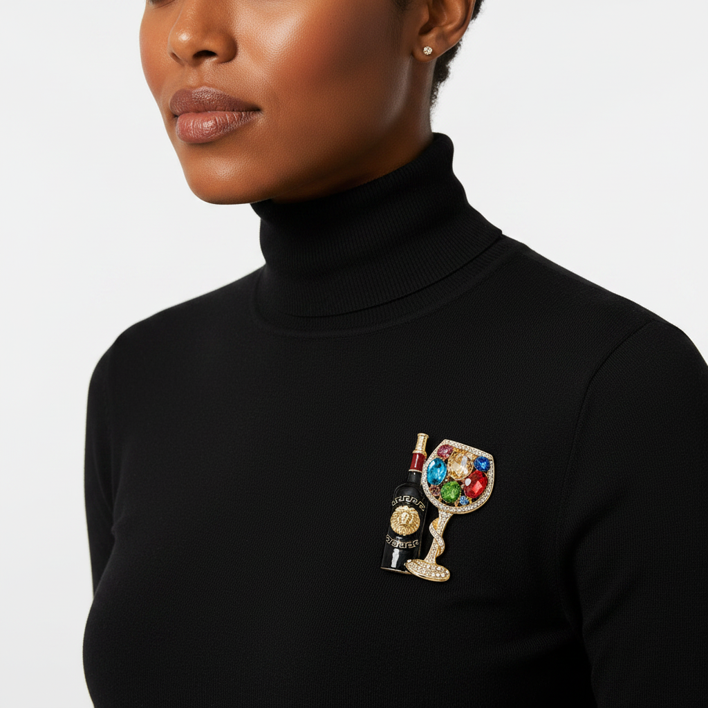 Crystal Wine Brooch – Black Turtleneck Side