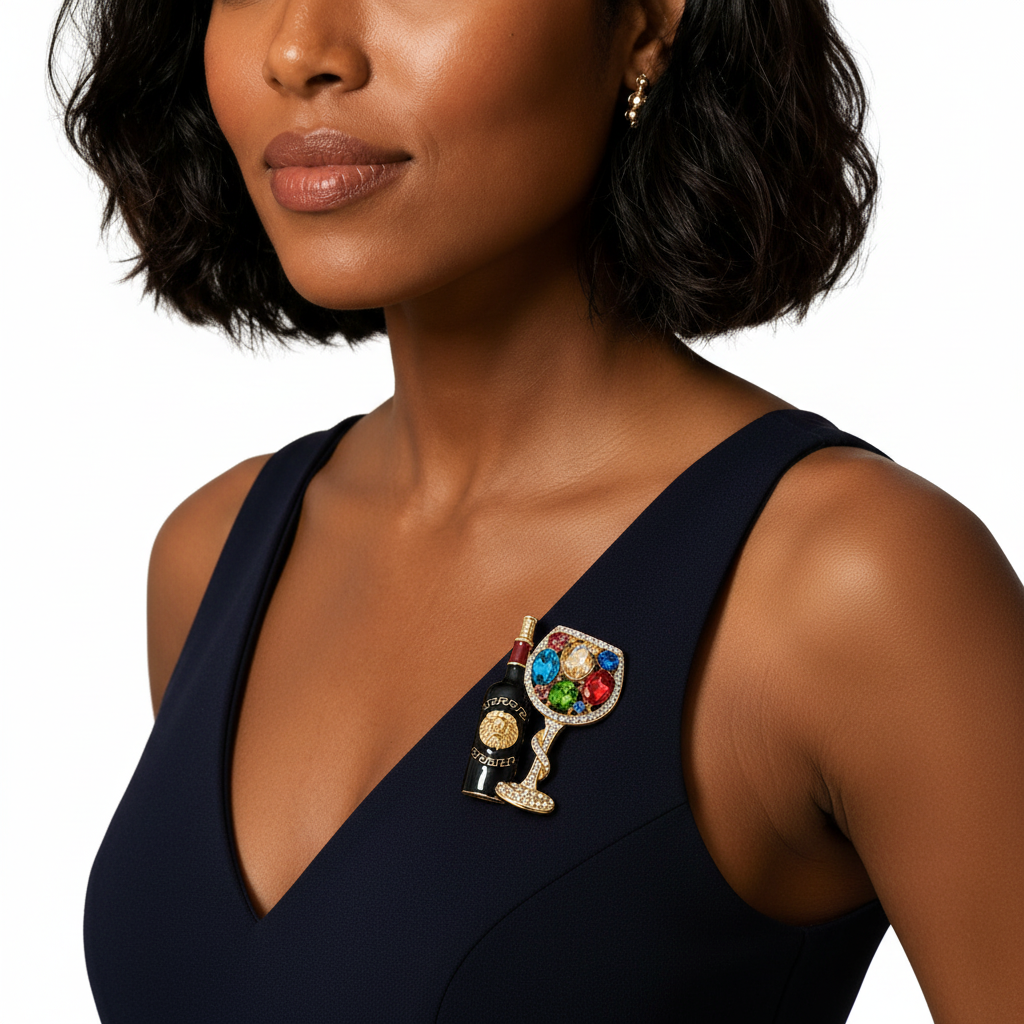 Crystal Wine Brooch – Navy Dress Three-Quarter