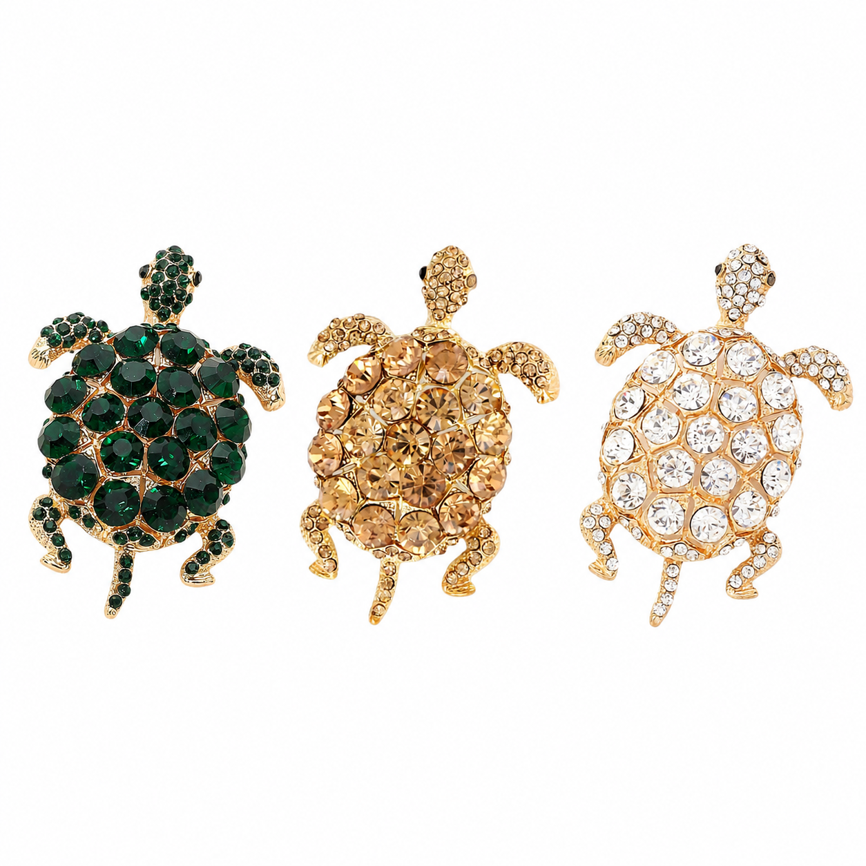 3pcs Crystal Sea Turtle Brooch Set | Rhinestone Turtle Pins