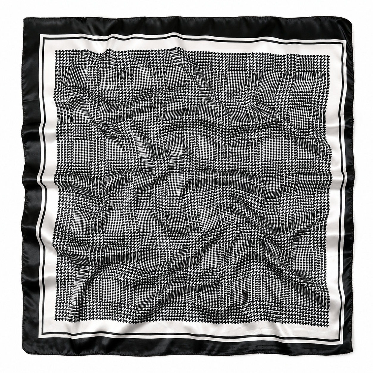Houndstooth Glen Plaid Silk-Feel Square Scarf 35"x35"