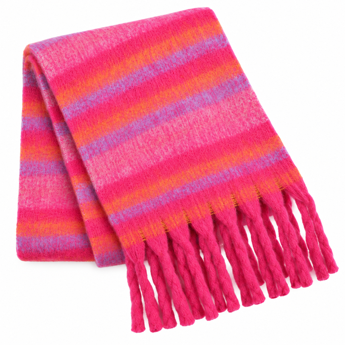 Women's Pink Striped Knitted Tassel Scarf Winter Warm Cozy Pashmina Shawl