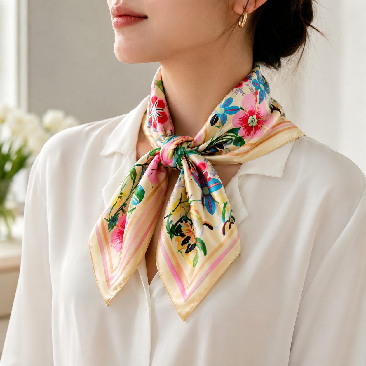 2-Piece Floral Silk-Feel Square Scarf Set | 70cm x 70cm