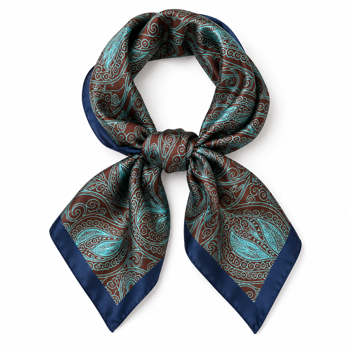 Teal & Brown Paisley Satin-Feel Square Scarf, 27.56 x 27.56 Inches