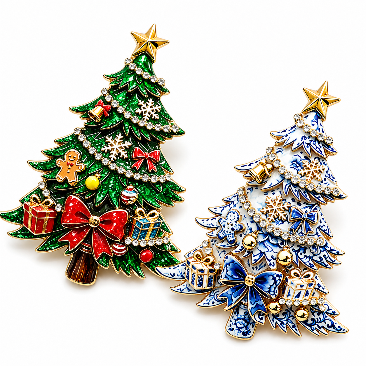 Christmas Tree Brooch Pin with Rhinestone Holiday Charms