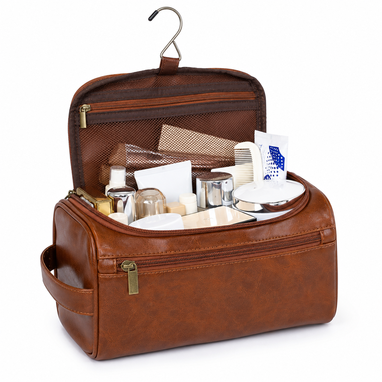 Vegan Leather Travel Toiletry Bag with Hanging Hook