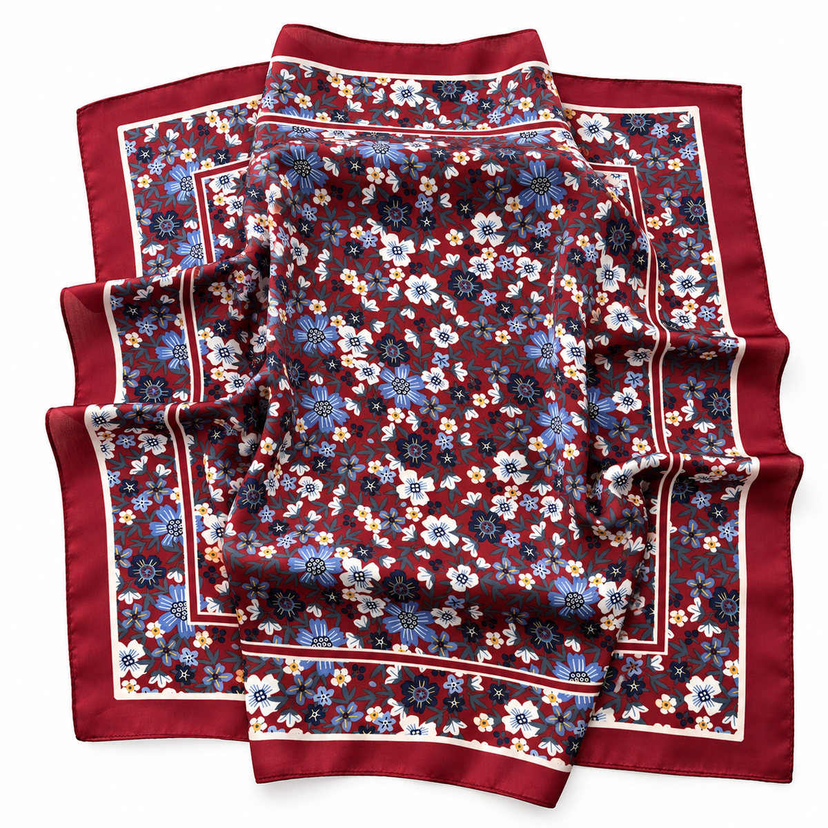2-Piece Burgundy & Navy Floral Square Scarf Gift Set