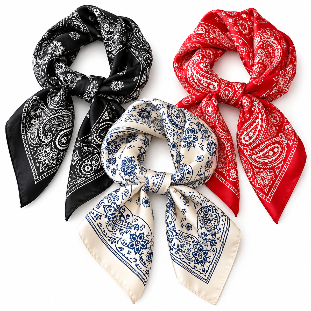 Women's 3-Piece Silk-Feel Paisley Square Scarf Set