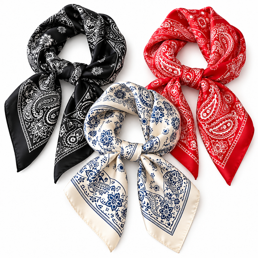 Women's 3-Piece Silk-Feel Paisley Square Scarf Set