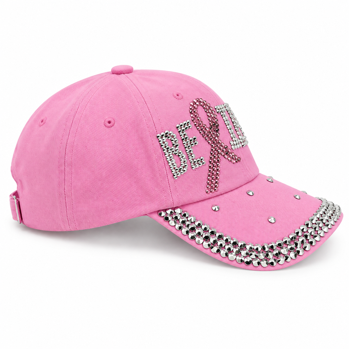 Pink Rhinestone Believe Ribbon Cotton Baseball Cap