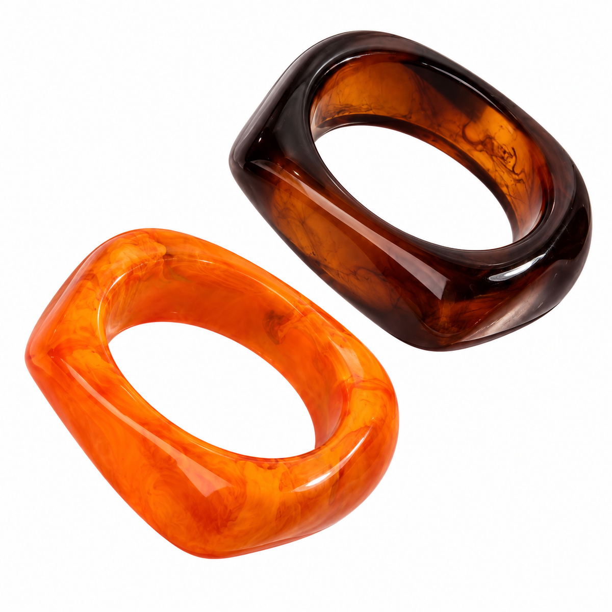 Orange & Black Chunky Square Bangle Bracelet Set, 2 Pieces