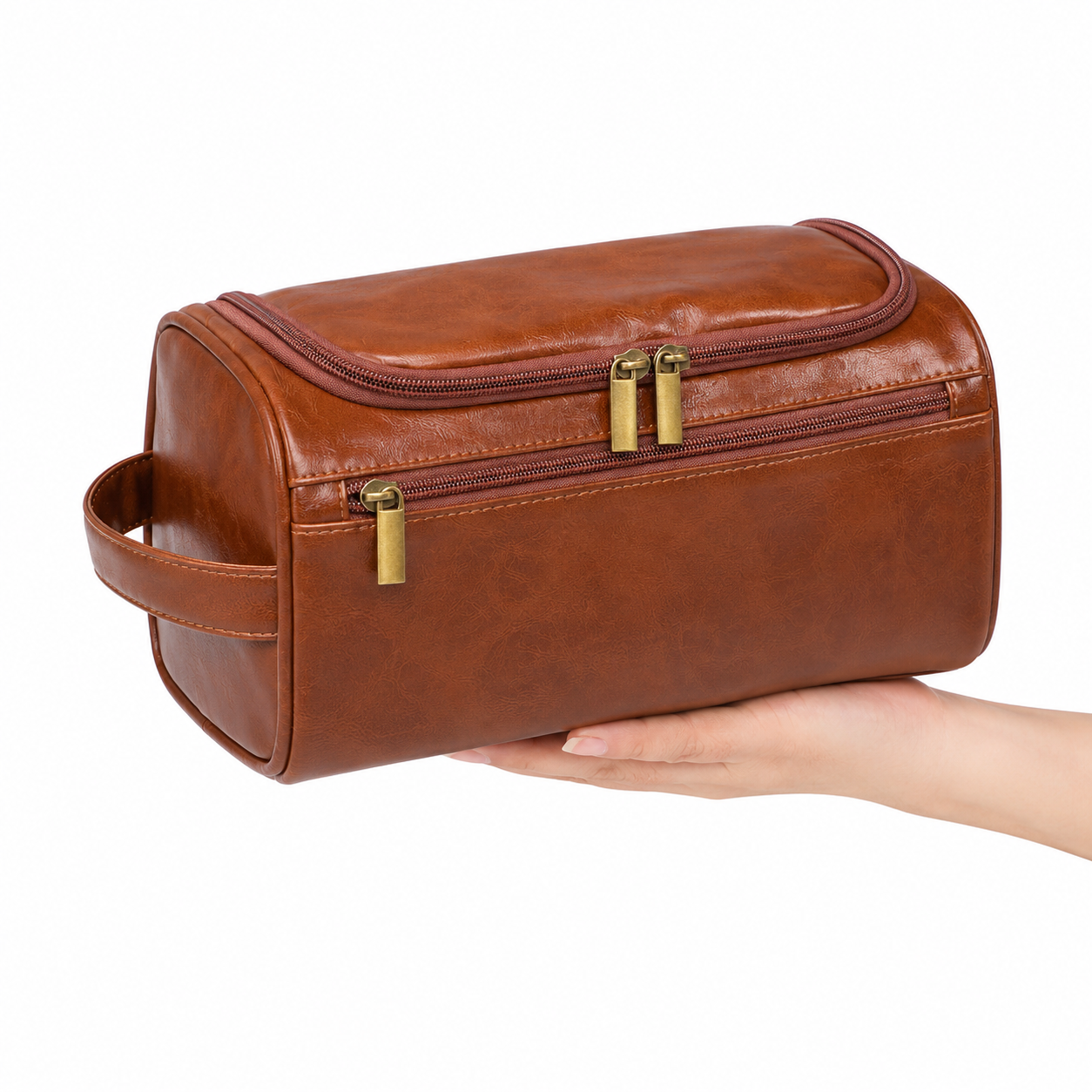 Vegan Leather Travel Toiletry Bag with Hanging Hook