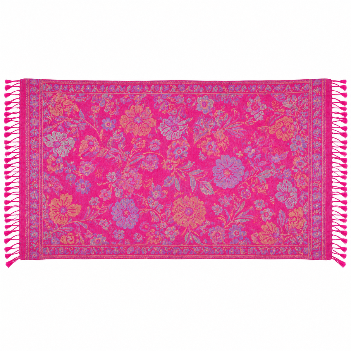 Women's Hot Pink Floral Pashmina-Style Scarf & Fringed Shawl