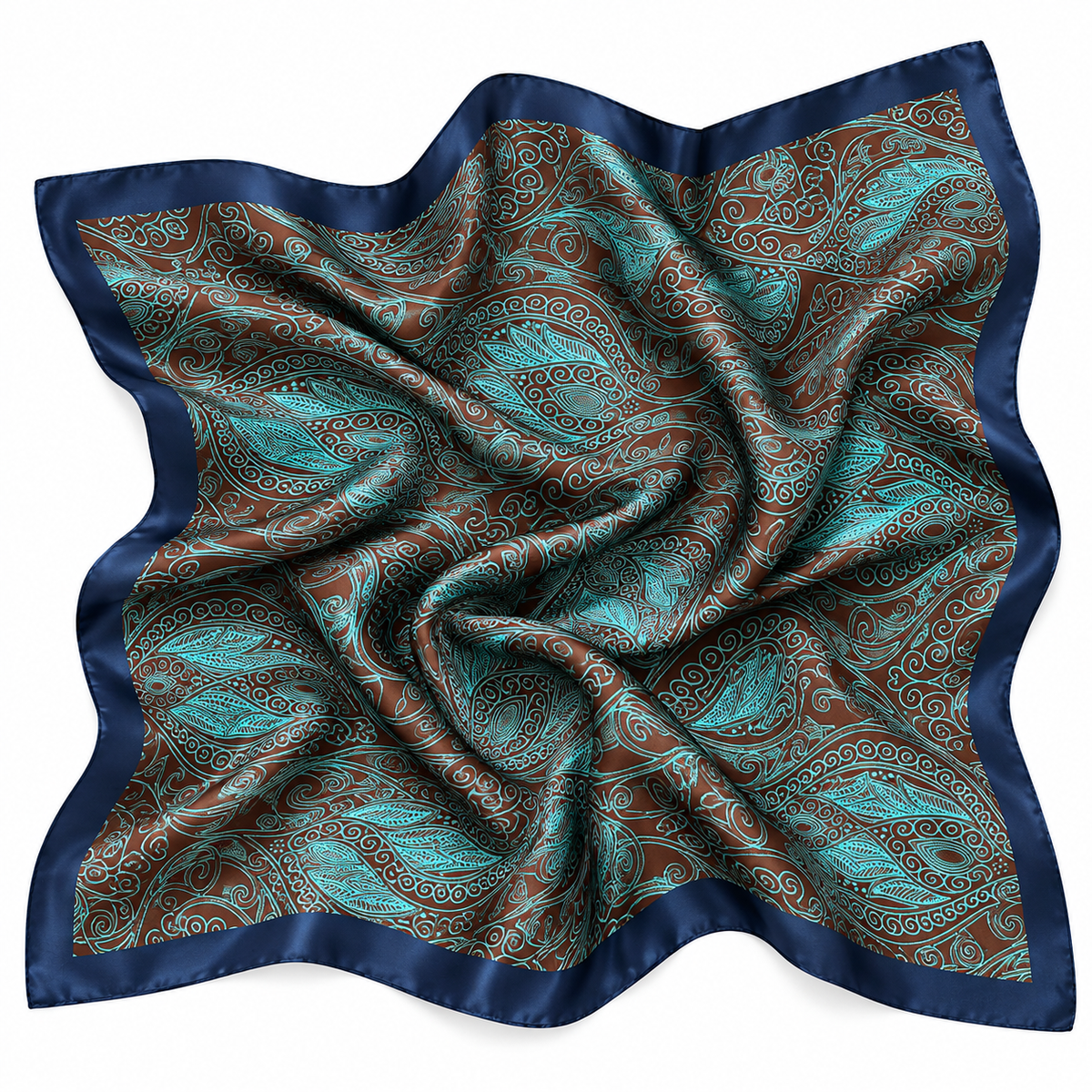 Teal & Brown Paisley Satin-Feel Square Scarf, 27.56 x 27.56 Inches