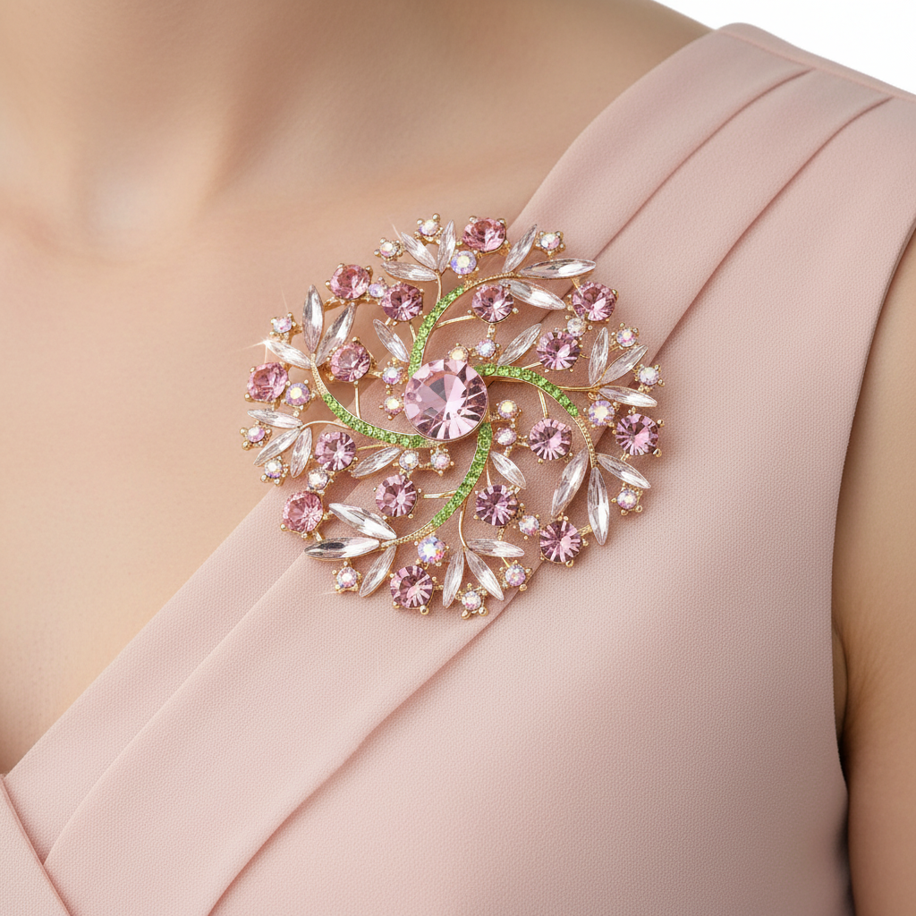 Detail – Pink Brooch on Dress