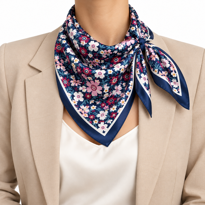 2-Piece Burgundy & Navy Floral Square Scarf Gift Set
