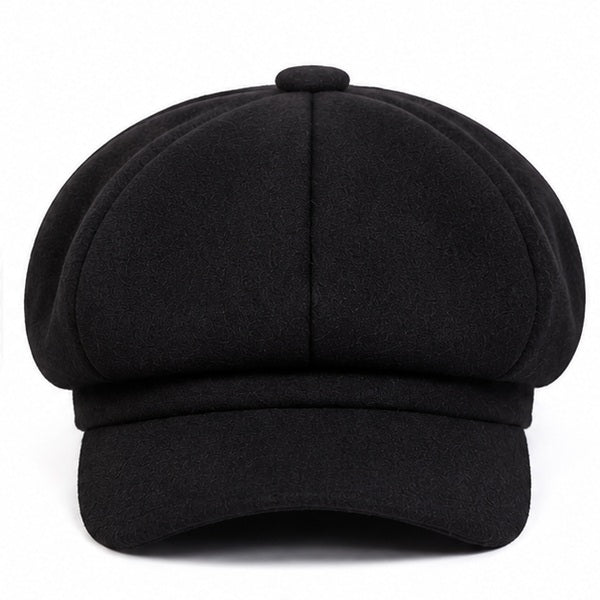 Women's Black Newsboy Cap - Eight-Panel Baker Boy Hat