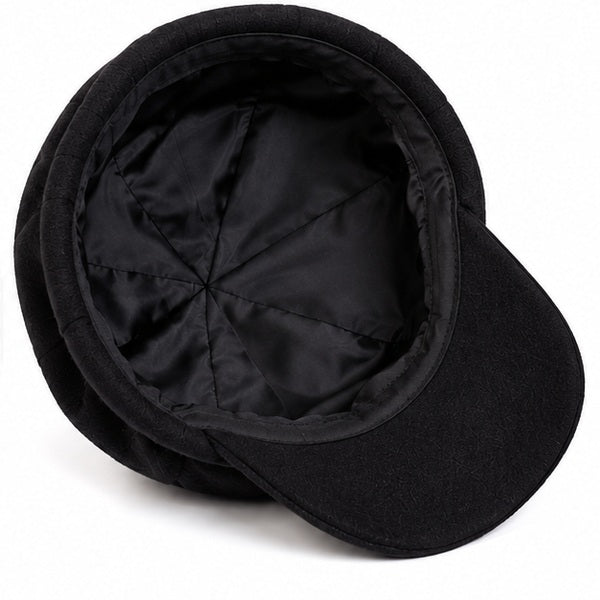 Women's Black Newsboy Cap - Eight-Panel Baker Boy Hat