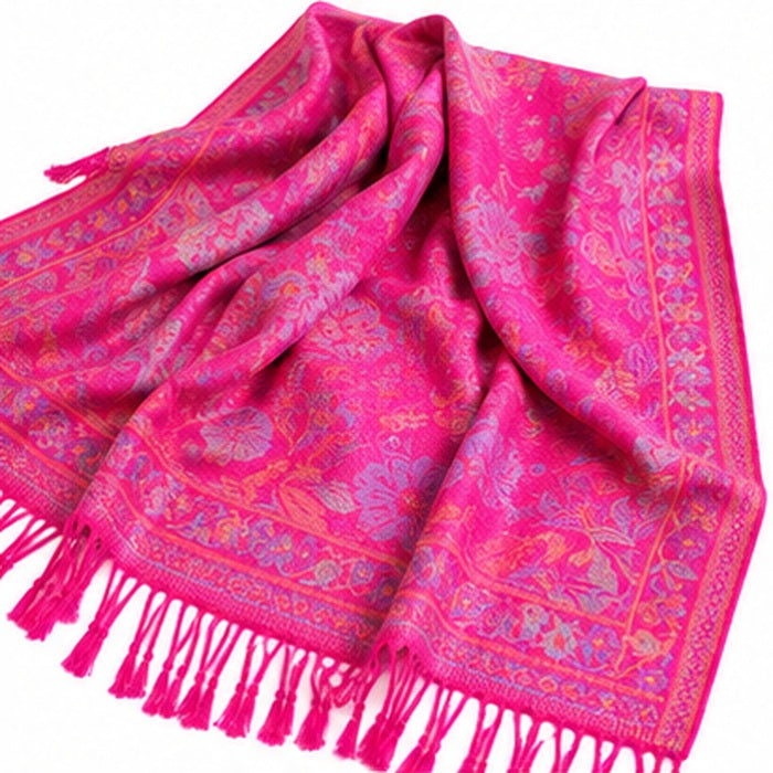 Women's Hot Pink Floral Pashmina-Style Scarf & Fringed Shawl