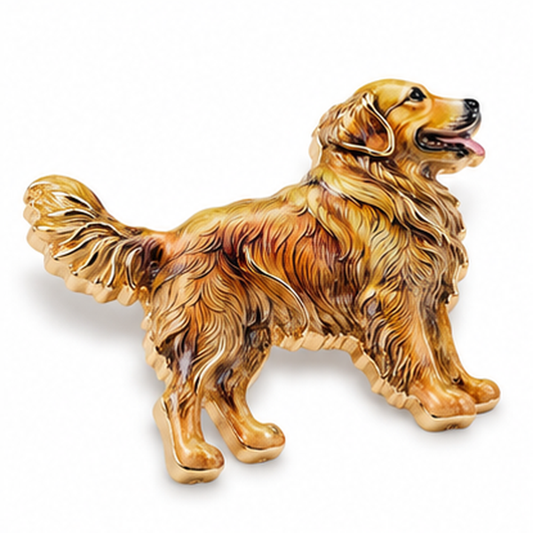 Golden Retriever Dog Brooch Pin in Gold Tone