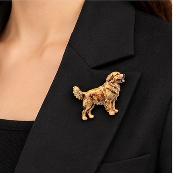 Golden Retriever Dog Brooch Pin in Gold Tone