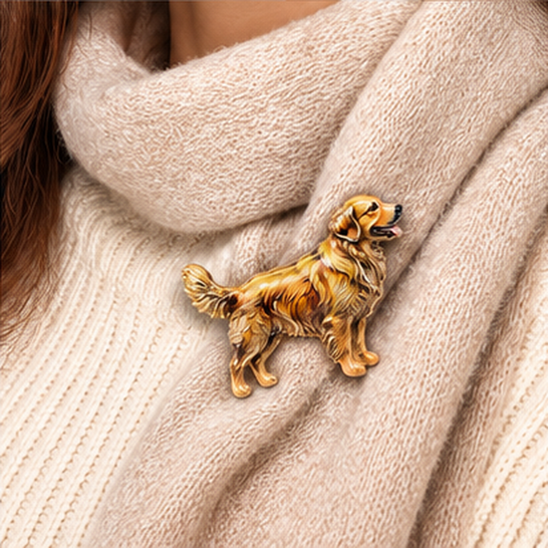 Golden Retriever Dog Brooch Pin in Gold Tone
