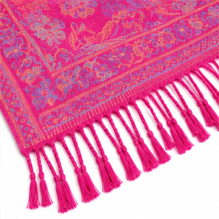Women's Hot Pink Floral Pashmina-Style Scarf & Fringed Shawl