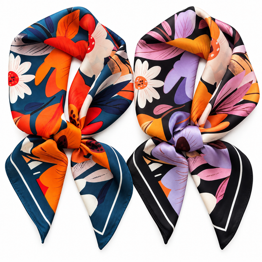 Women's Floral Square Scarf Set, 2 Pieces in Teal & Black