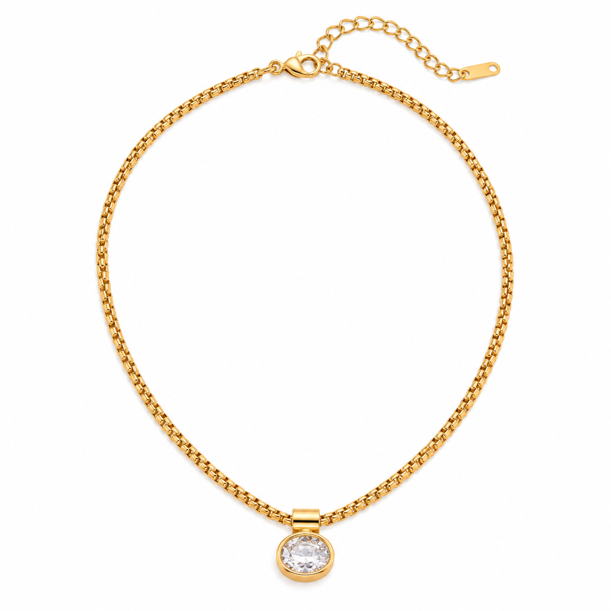 Gold-Tone Stainless Steel Round Crystal Pendant Necklace