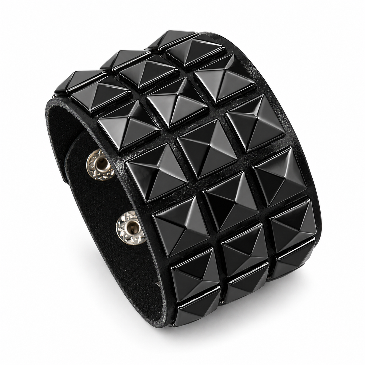 Silver-Tone and Black Pyramid Stud Cuff Bracelet Set, 2 Pieces