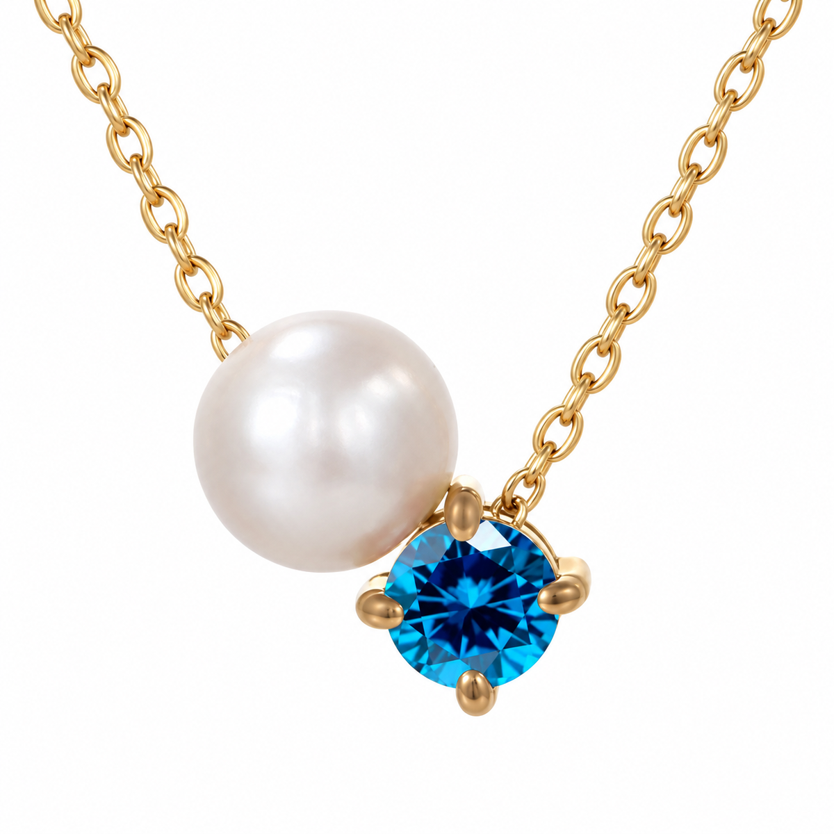 Blue Stone & Imitation Pearl Gold-Tone Necklace