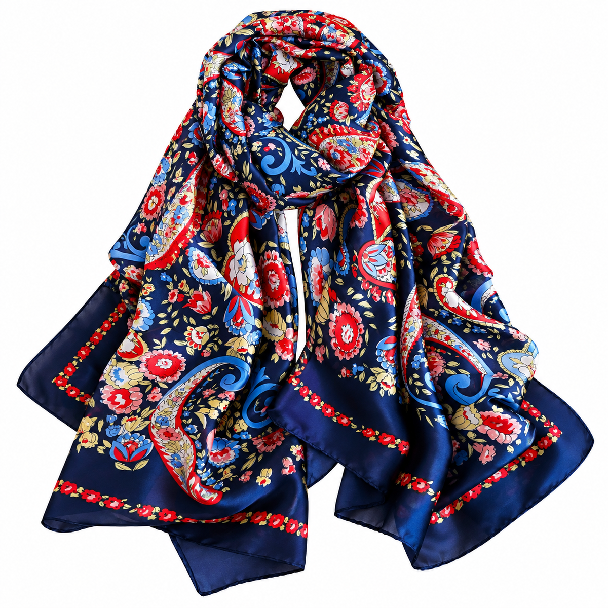 Large Navy Paisley Floral Scarf for Women