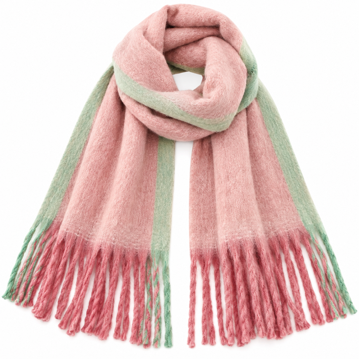 Oversized Winter Scarf in Blush Pink & Sage Green