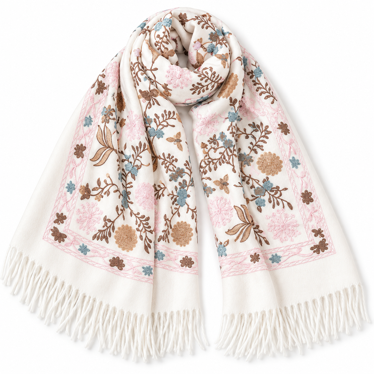 Women's 3-Piece Floral Embroidered Scarf Set in Red, Black & Ivory