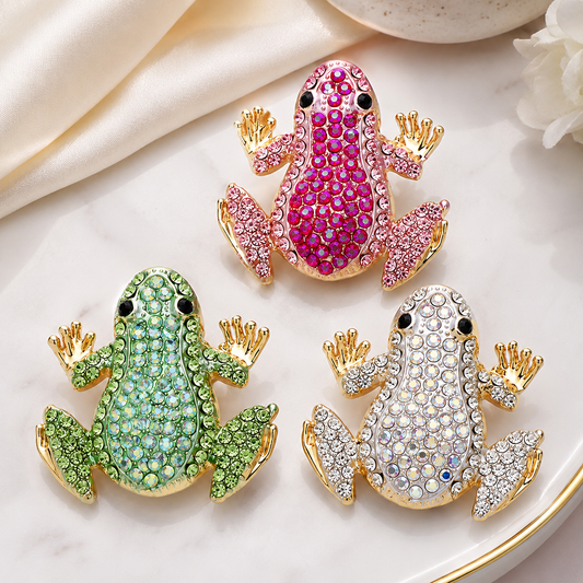 Crystal Rhinestone Frog Brooch Pin Set | 3 Color Animal Statement Pins
