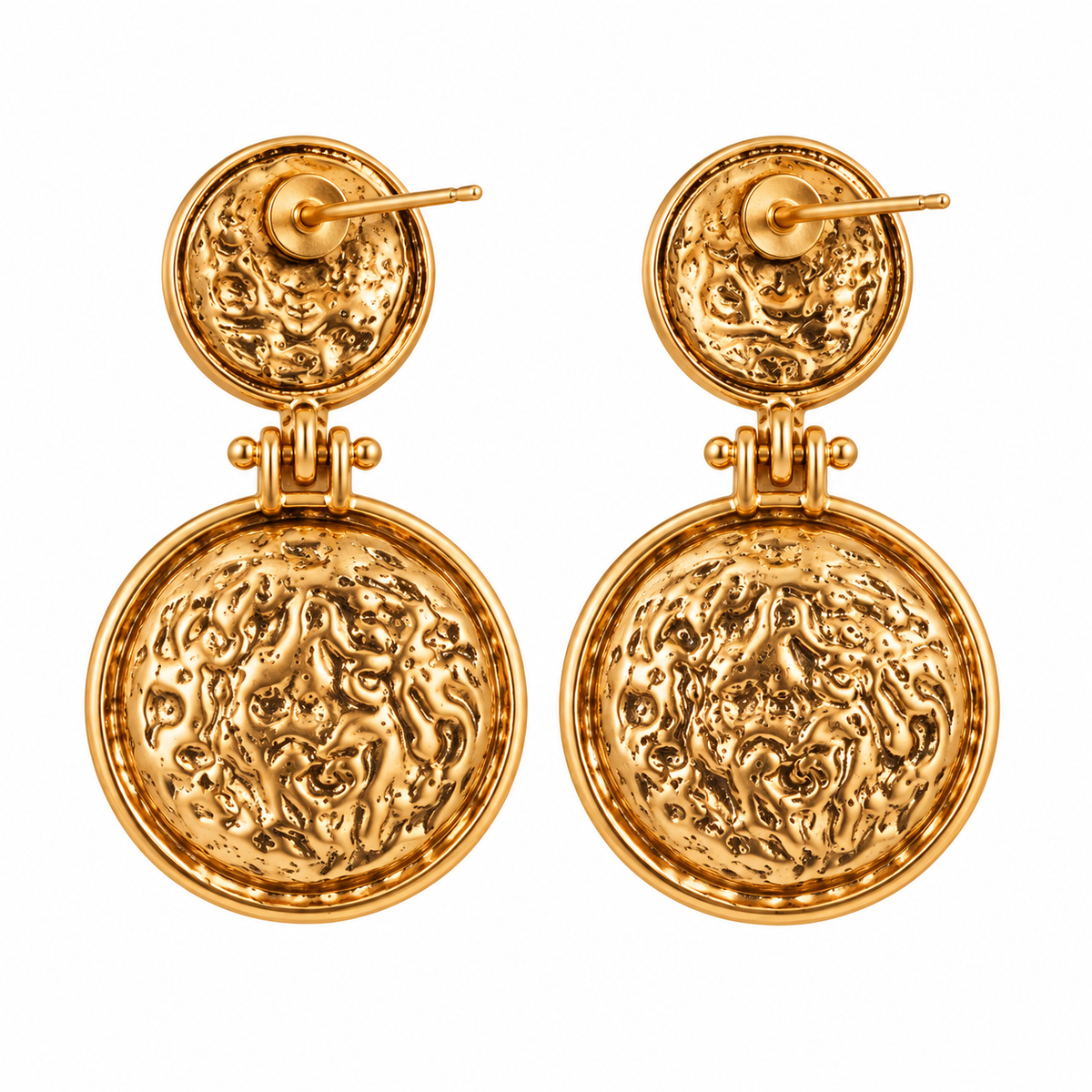 Textured Gold Coin Statement Drop Earrings