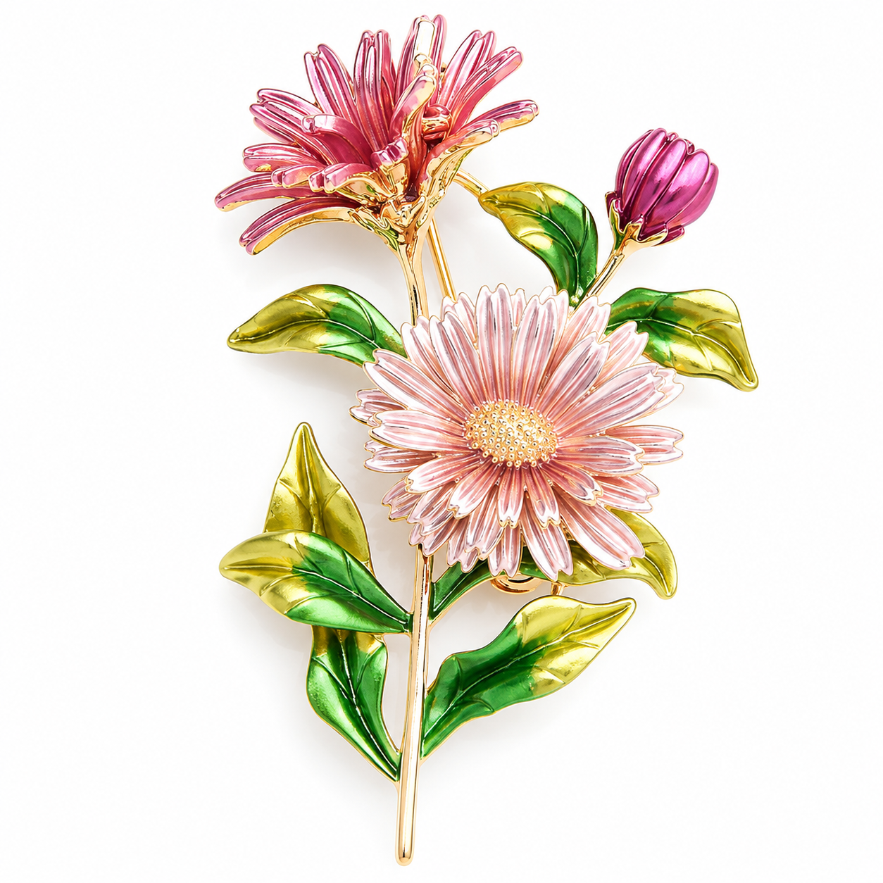 Pink Enamel Daisy Bouquet Brooch – Floral Garden Statement Pin
