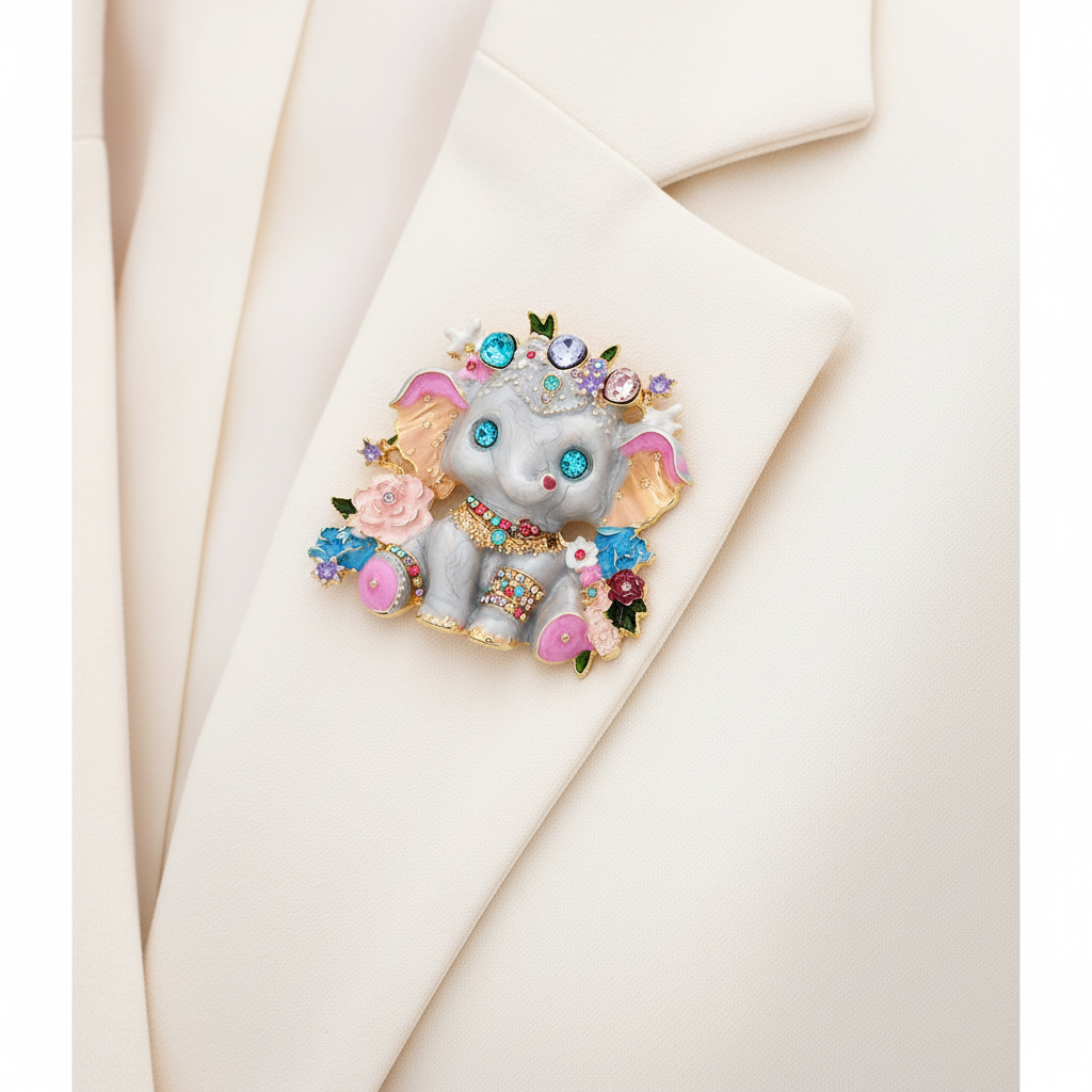 Elephant Brooch Lapel Close-Up