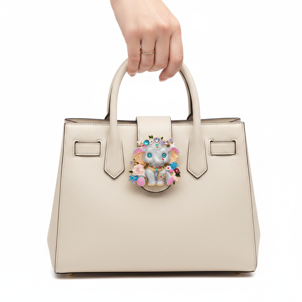 Elephant Brooch on Handbag