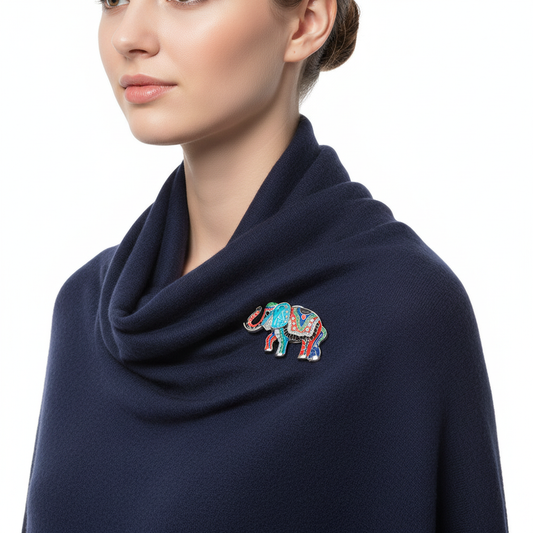 Elephant Brooch on Navy Scarf