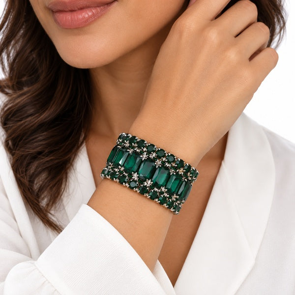 Emerald Green Crystal Stretch Bracelet Set – 5 Piece Rhinestone Stack