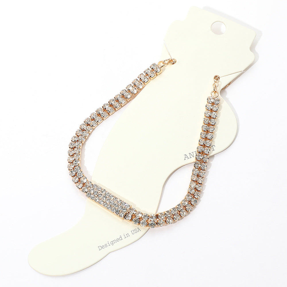 Rhinestone Rectangle Crystal Evening Anklet for Women Elegant Sparkling Ankle Bracelet Dressy Summer Jewelry