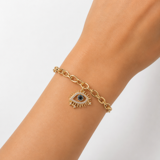 Gold Dipped CZ Evil Eye Magnetic Chain Link Bracelet