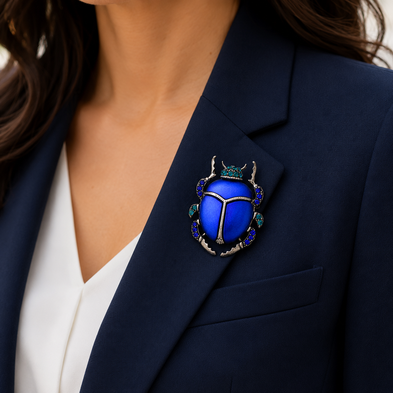 4 Piece Rhinestone Scarab Beetle Brooch Pin Set | Blue, Red, Green & Black Insect Pins