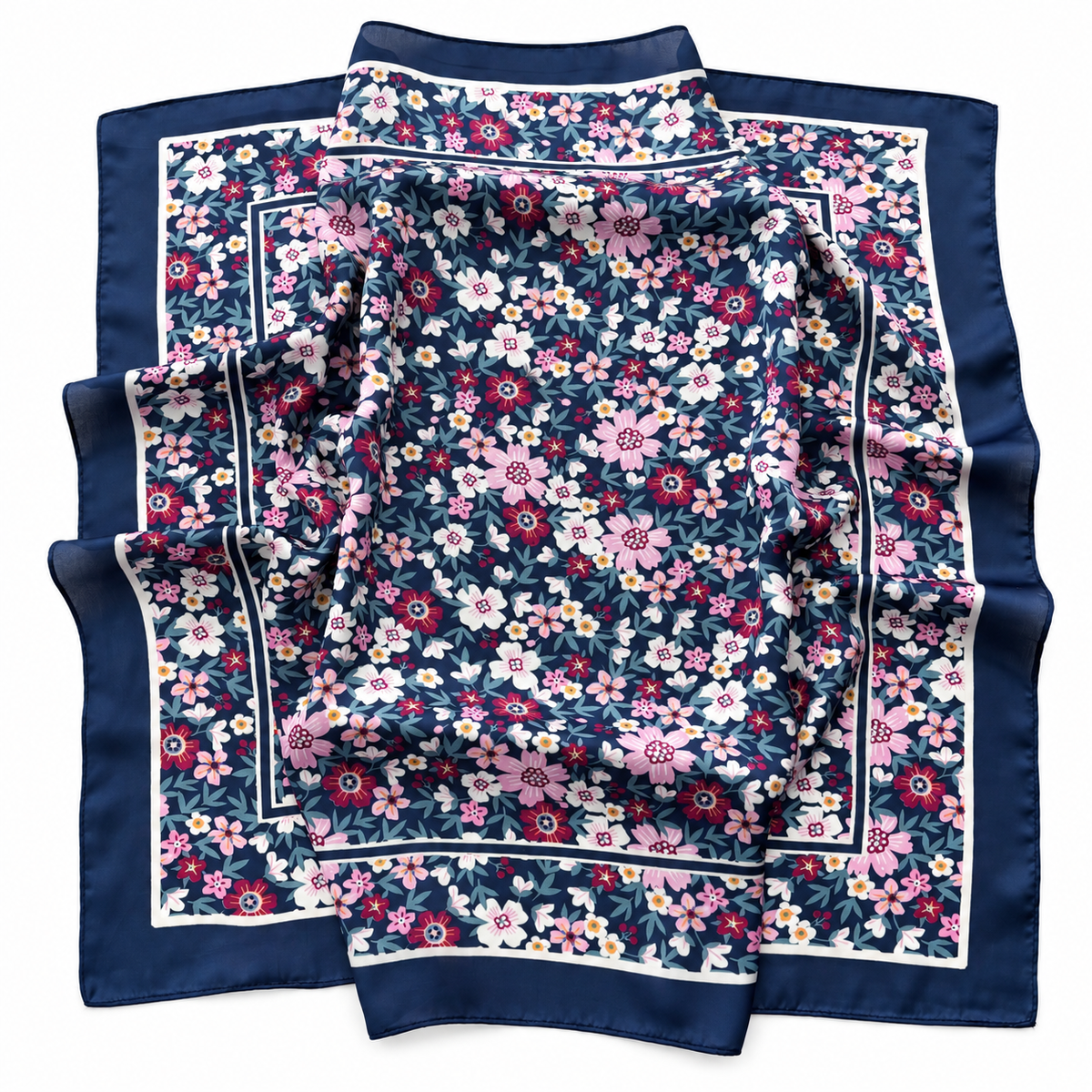 2-Piece Burgundy & Navy Floral Square Scarf Gift Set