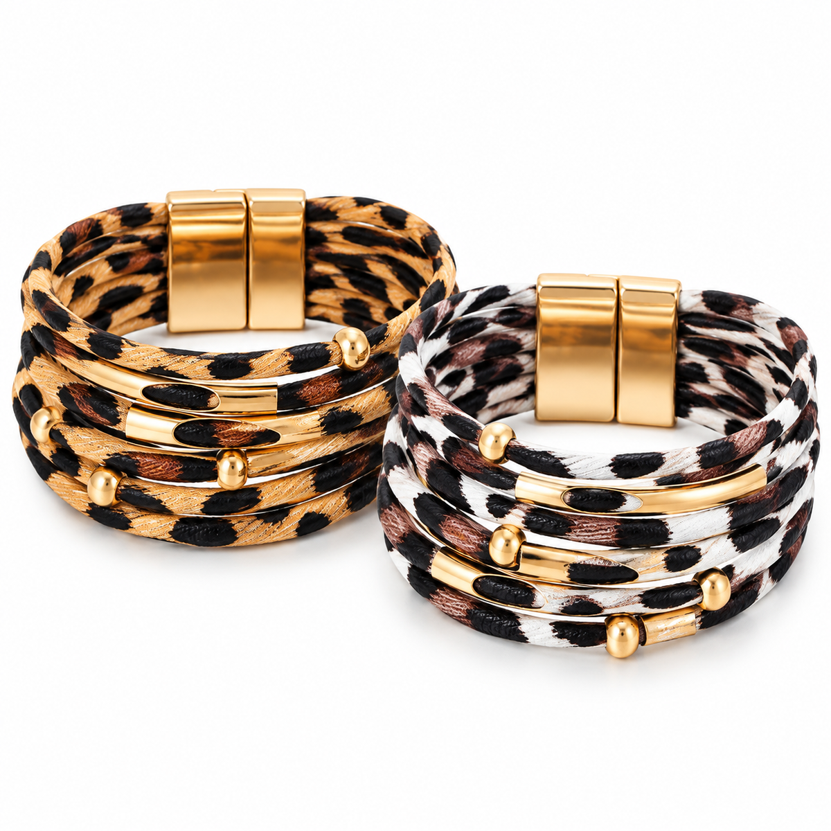 Leopard Print Magnetic Bracelet Set | 2-Piece Layered Duo